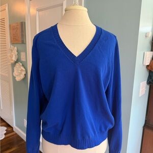 Boden Bright Cobalt Crew V-Neck Sweater